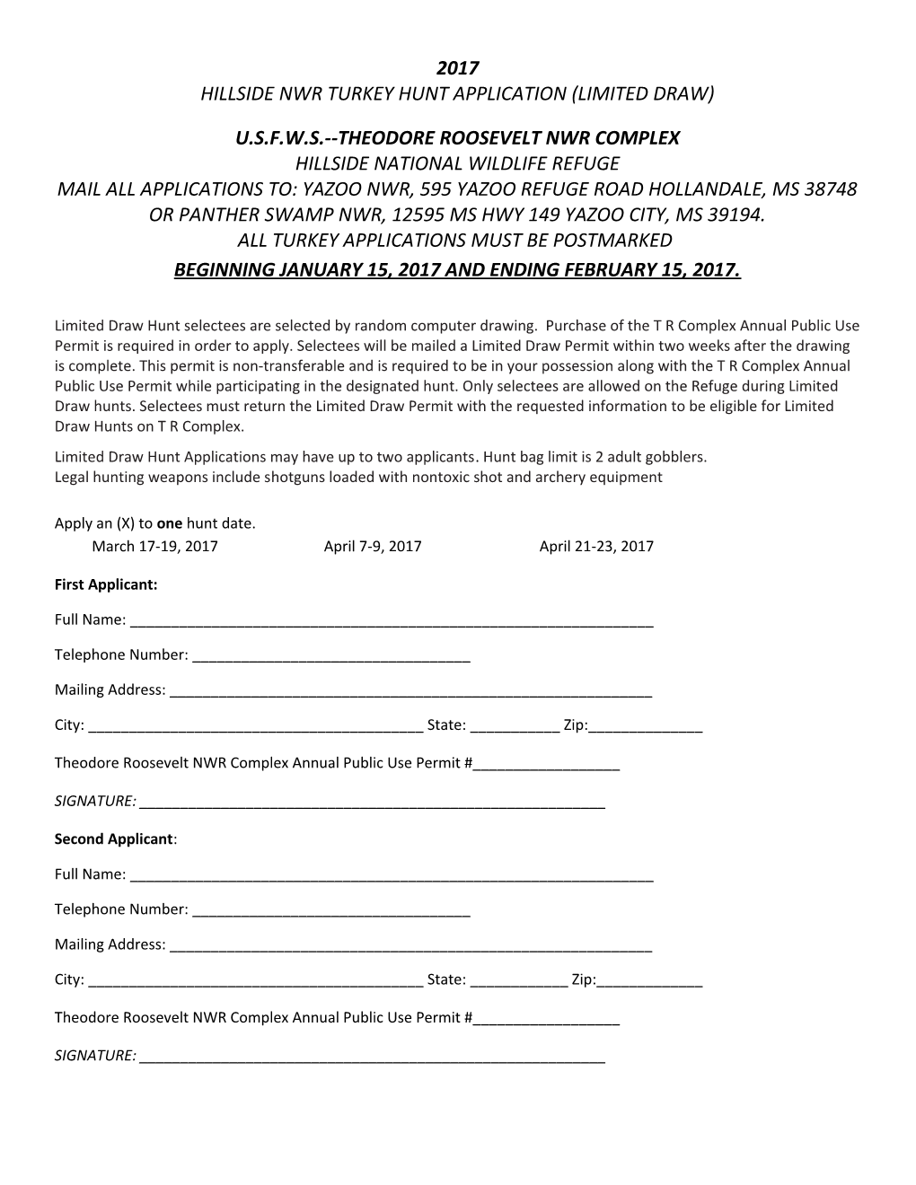 Hillside Nwr Turkey Hunt Application (Limited Draw)