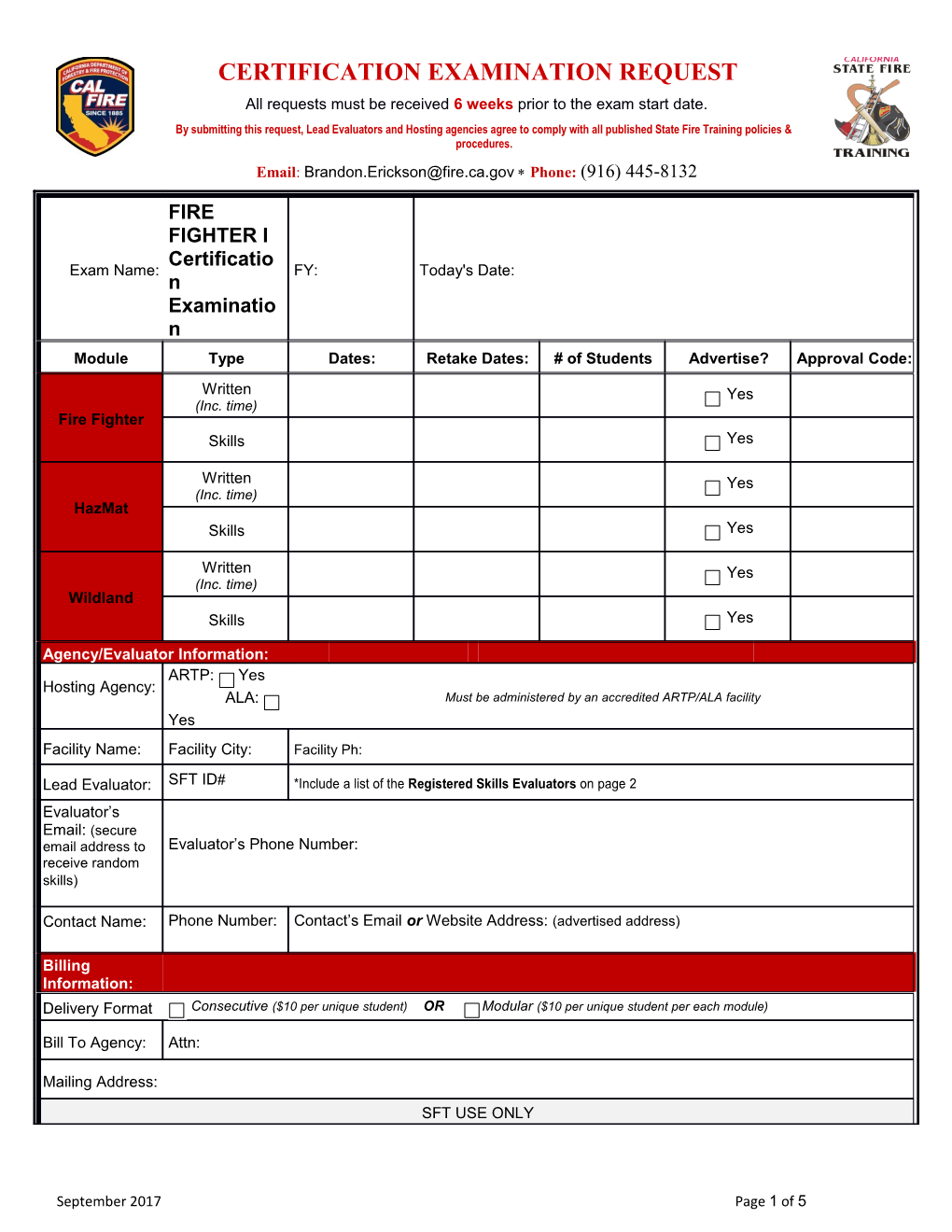 Certification Examination Request Form
