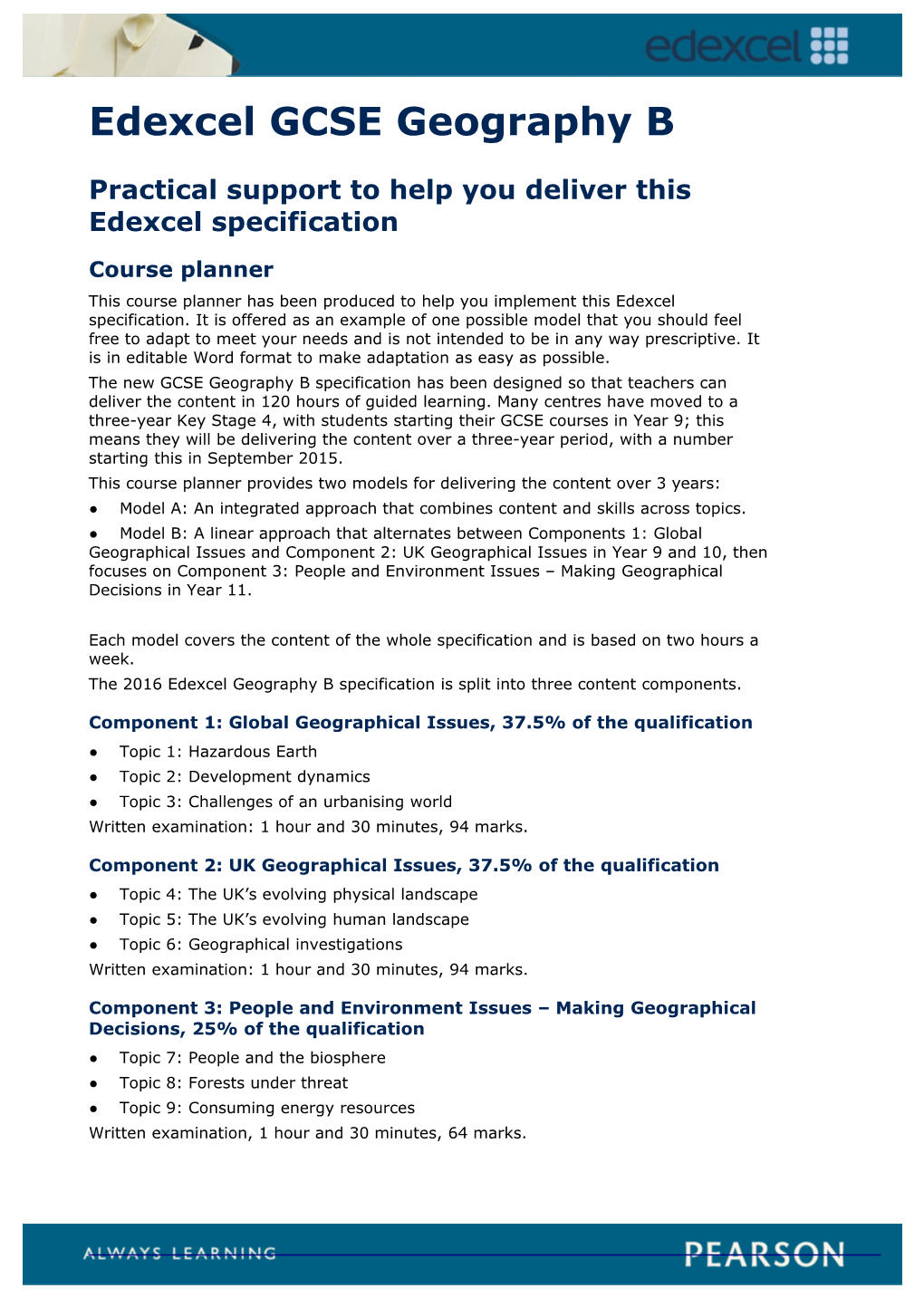 Practical Support to Help You Deliver This Edexcel Specification