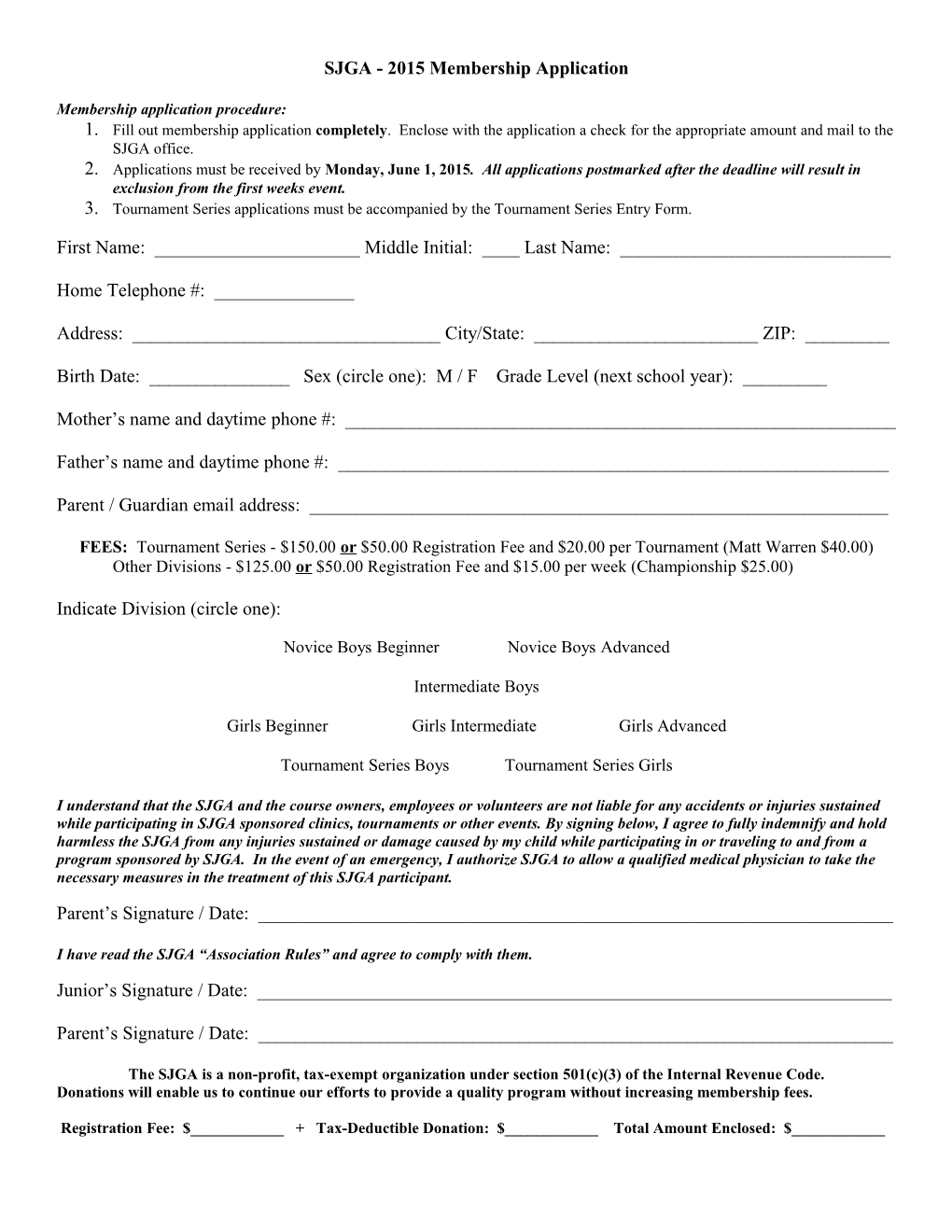 SJGA - 2015 Membership Application