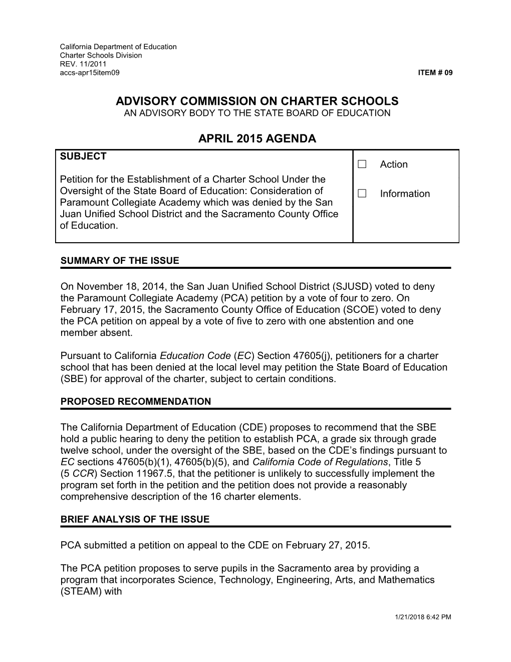 April 2015 ACCS Agenda Item 09 - Meeting Agendas (CA State Board of Education)