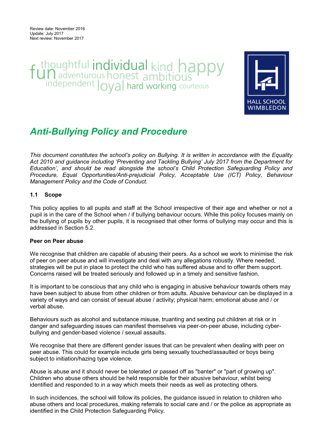 Anti-Bullying Policy and Procedure