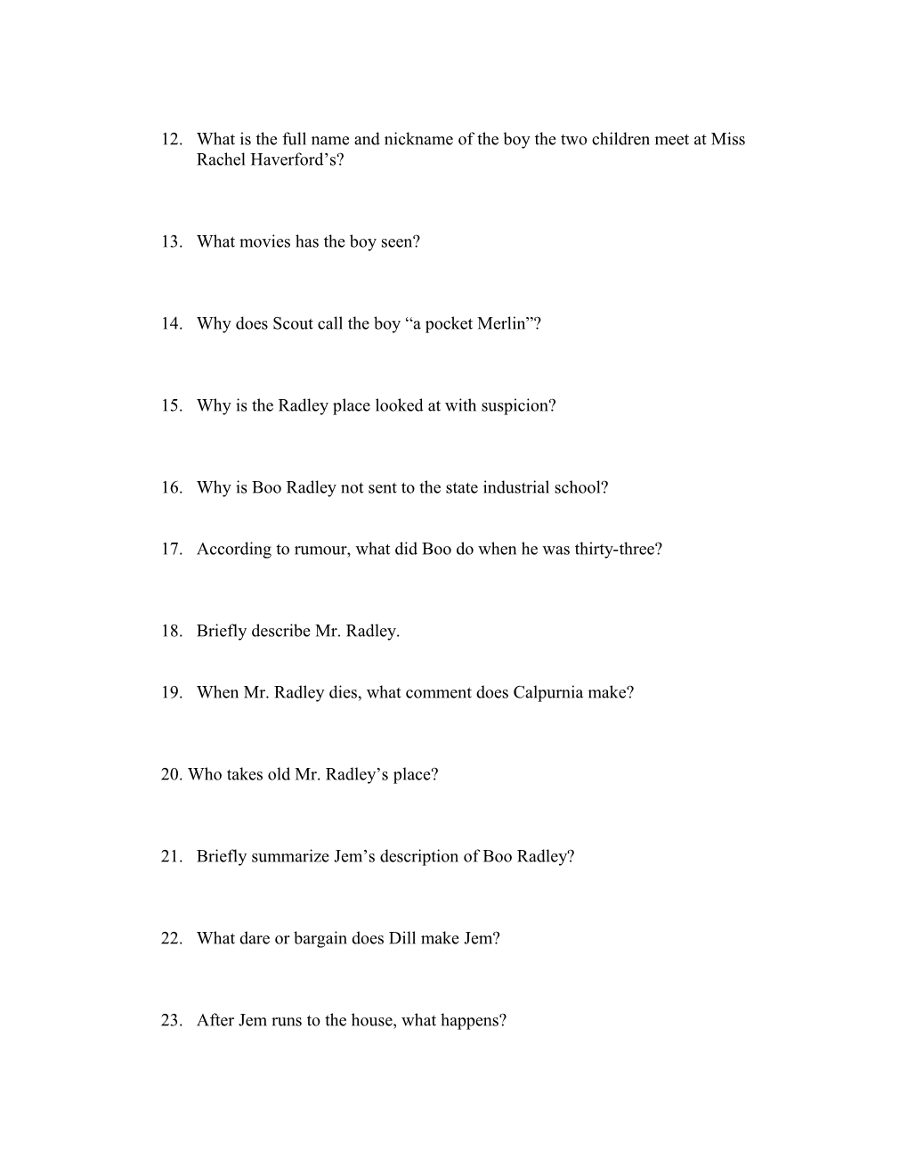 To Kill a Mockingbird- Study Questions