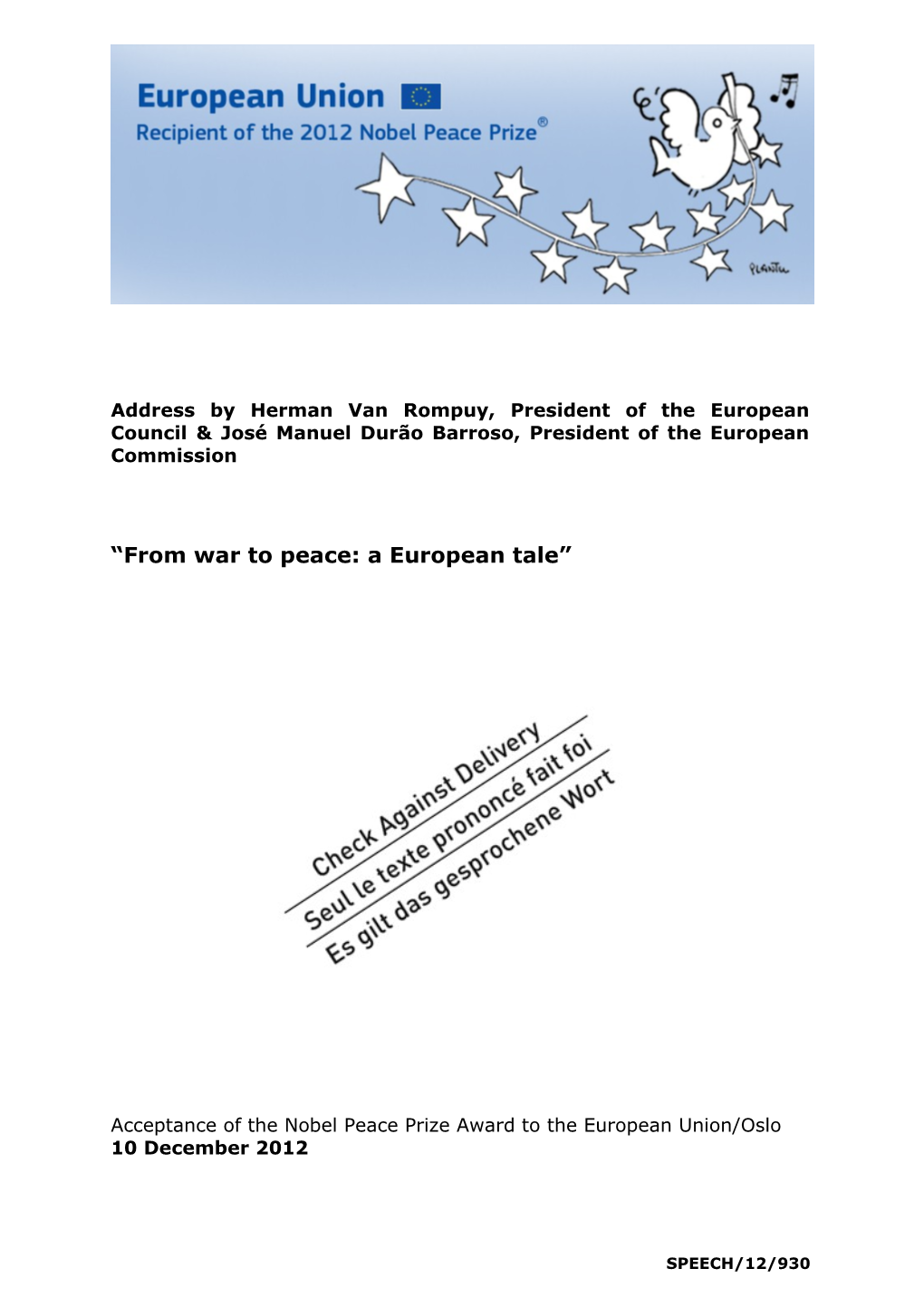 From War to Peace: a European Tale