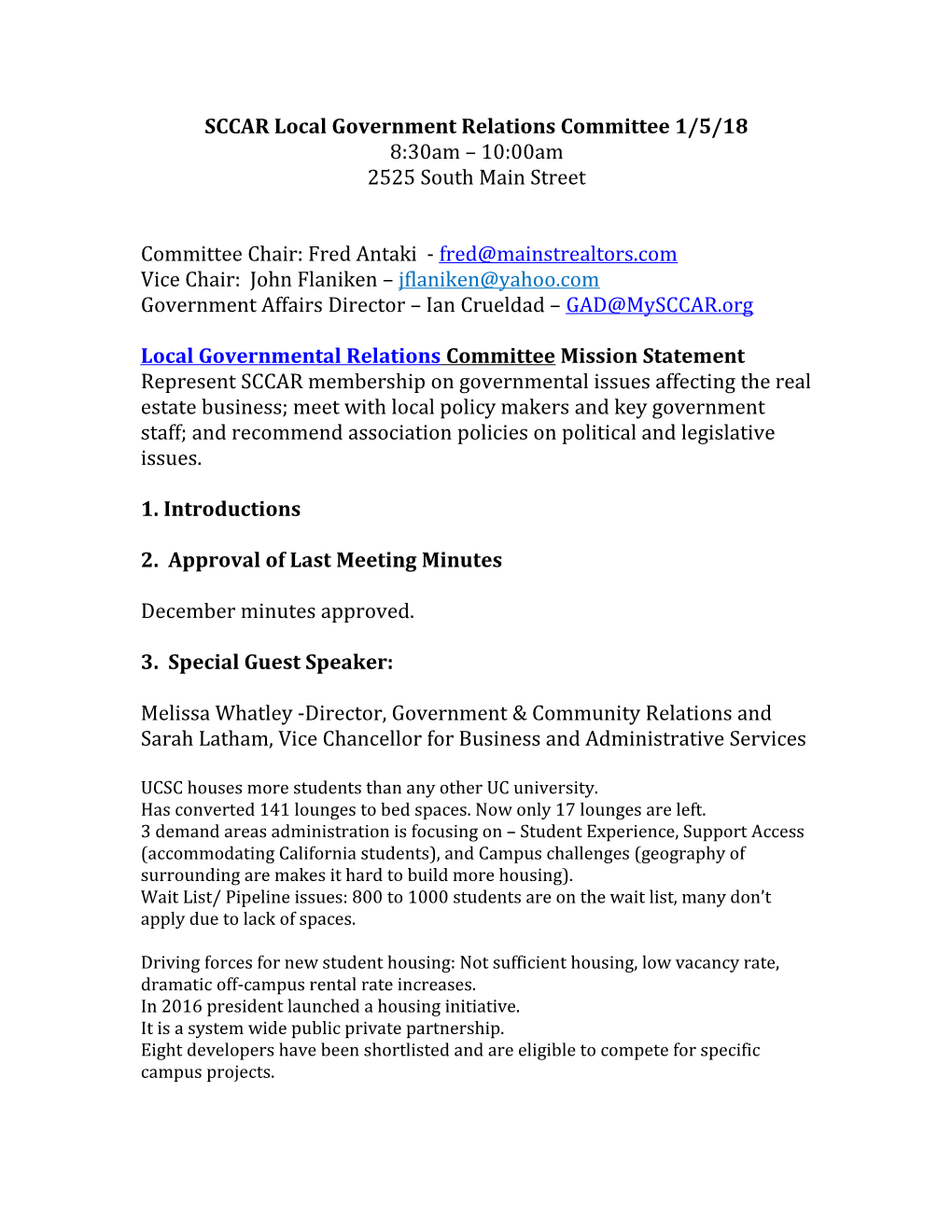 SCCAR Local Government Relations Committee 1/5/18