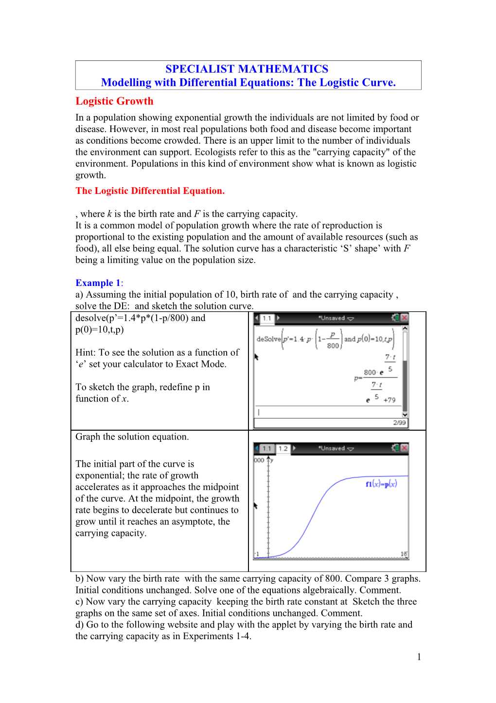 Modelling with Differential Equations: the Logistic Curve