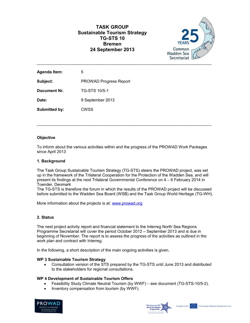 TG-STS 10/5-1 PROWAD Progress Report (09.09.2013)Page 1