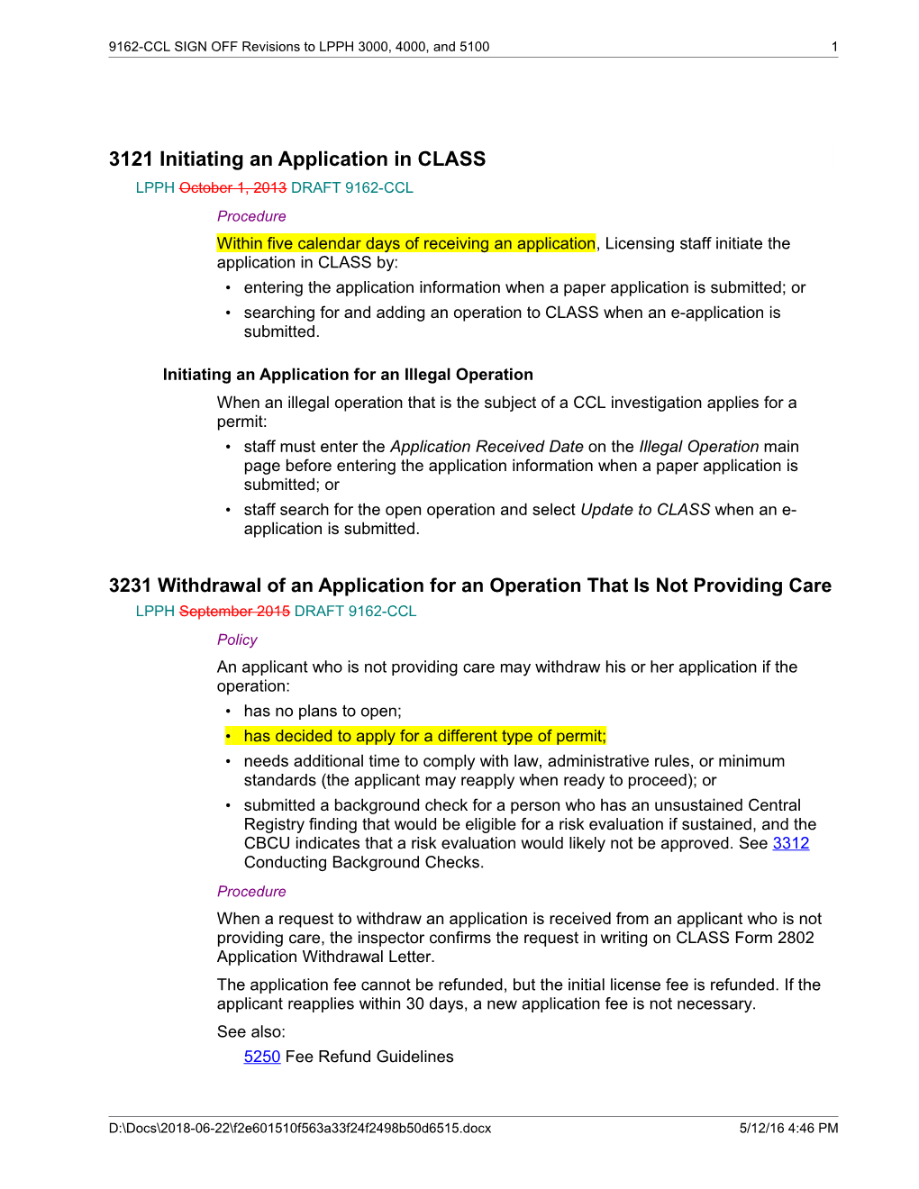 9162-CCL SIGN OFF Revisions to LPPH 3000, 4000, and 5100 1