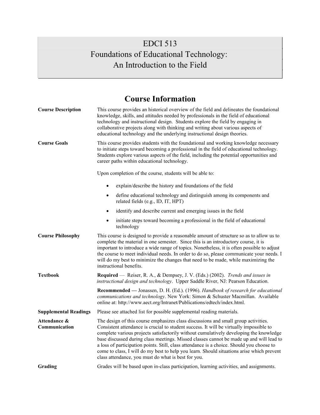 EDCI 591E Introduction to Educational Technology