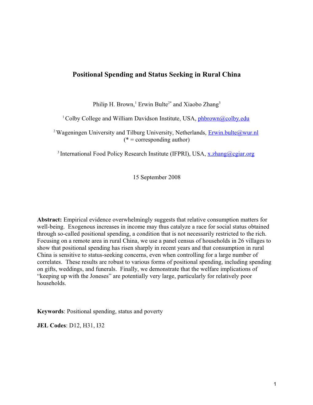 Outline of Conspicuous Social Spending Paper