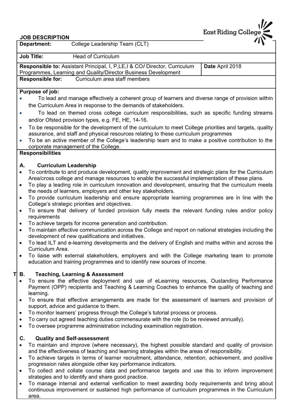 Job Description - Hoc - Early Years, Care and Access to HE