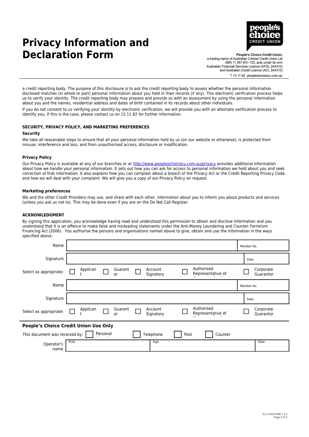 Privacy Information and Declaration Form