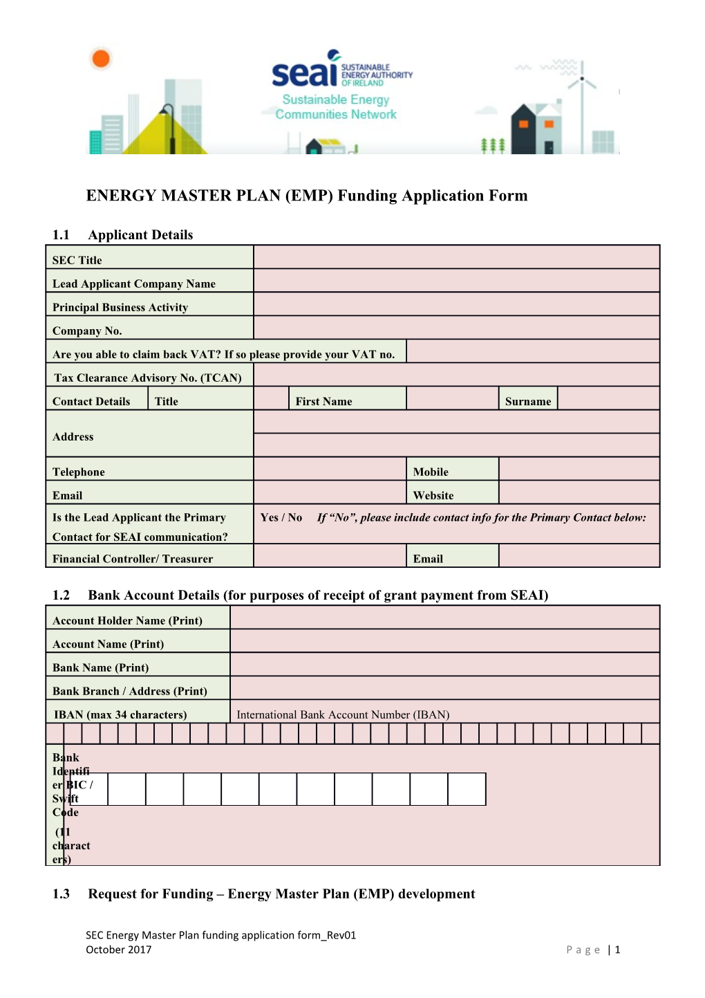 1.2 Bankaccount Details (For Purposes of Receipt of Grant Payment from SEAI)