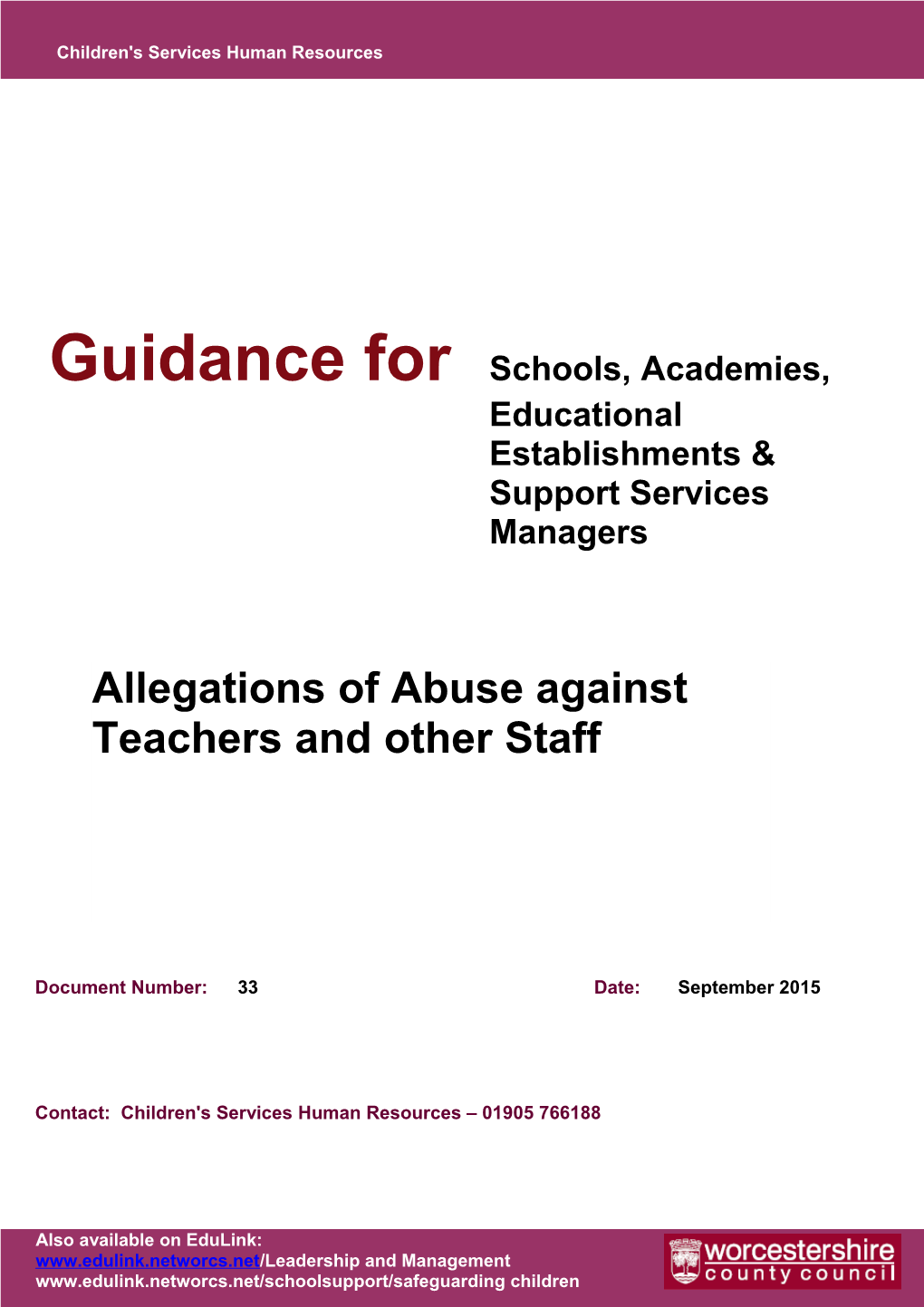 Allegations Of Abuse Against Teachers And Other Staff - Sept 2015