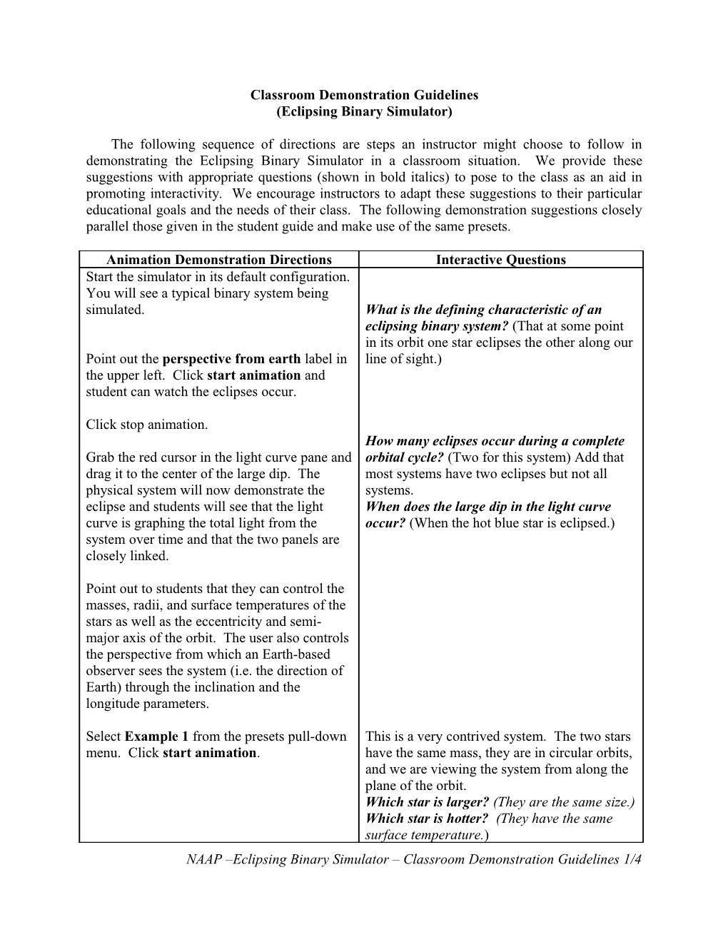 Classroom Demonstration Guidelines