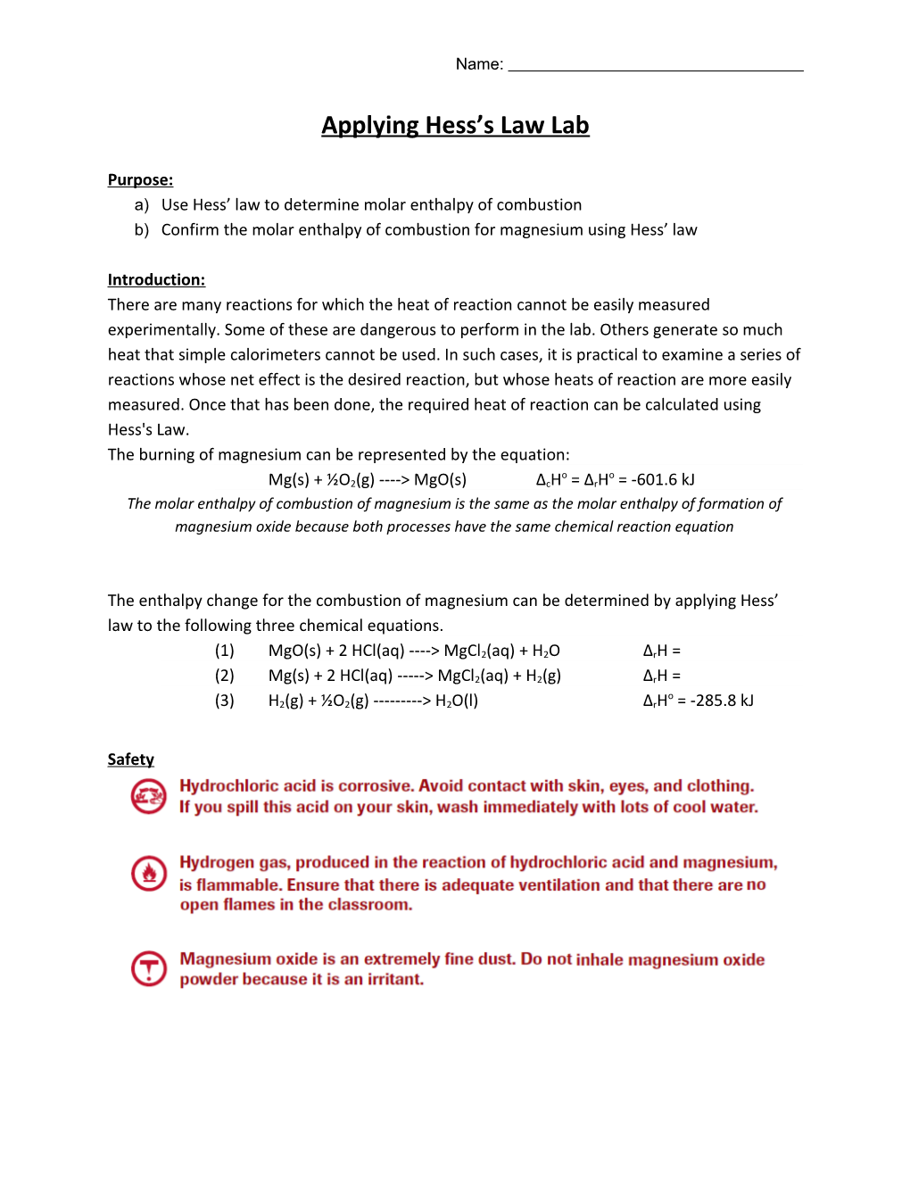 Applying Hess S Law Lab