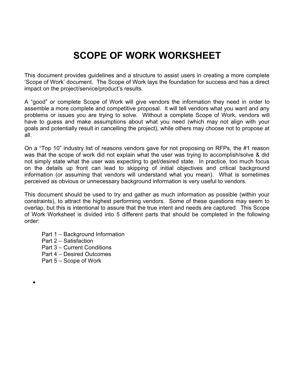 Scope of Work Worksheet