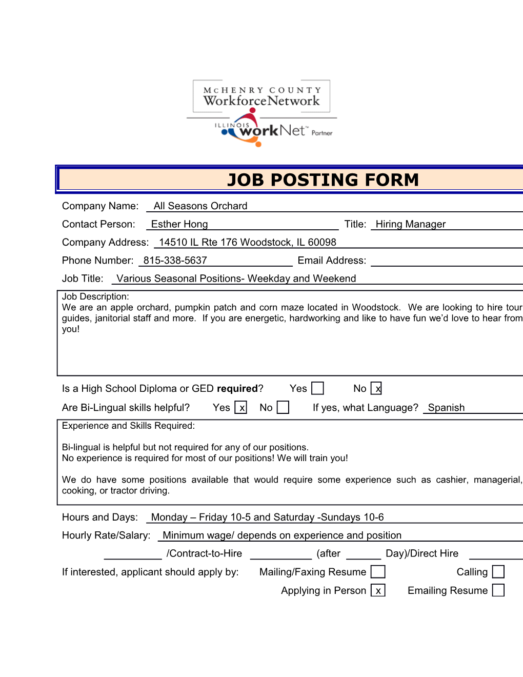 Job Posting Form s2