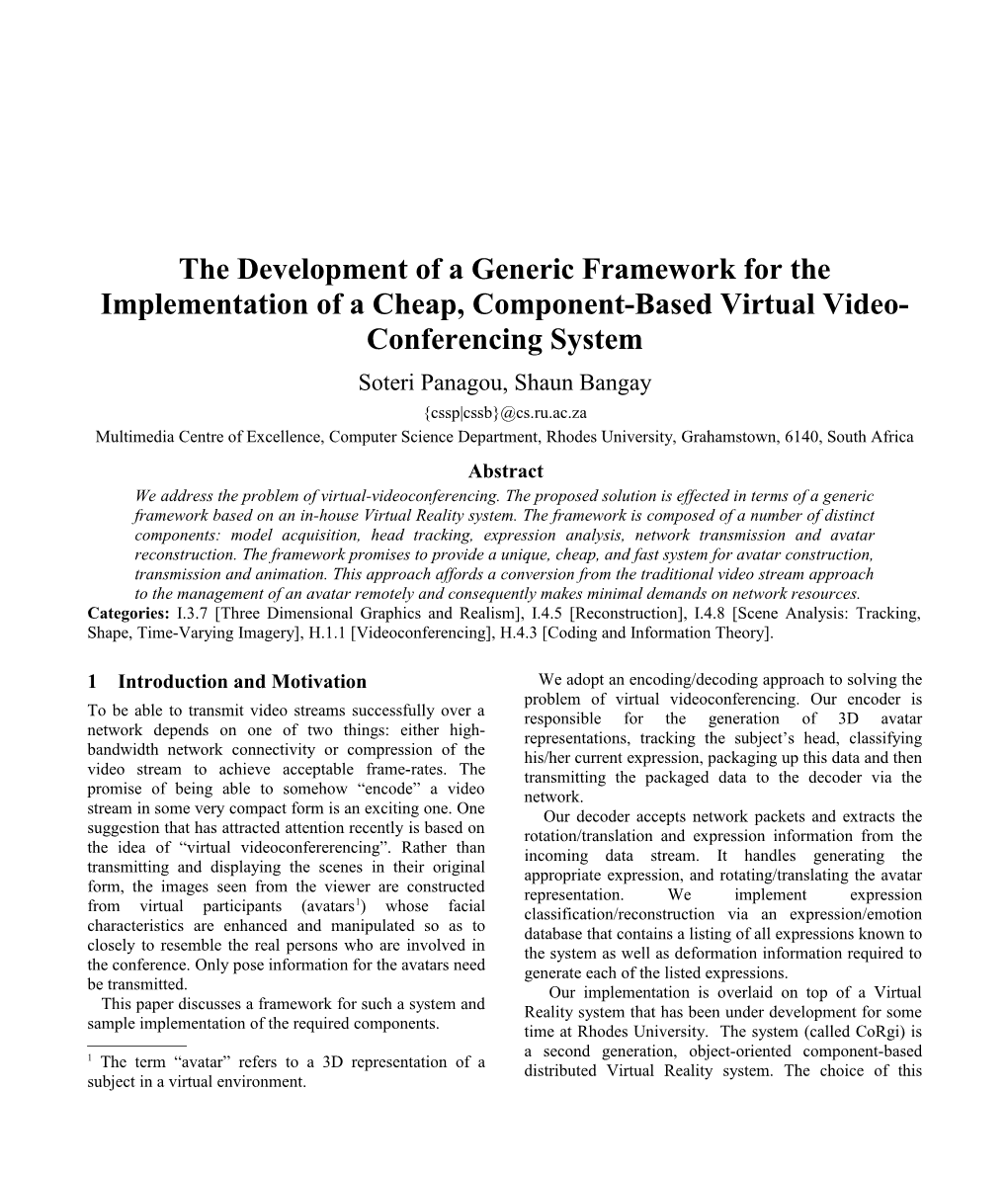 The Development of a Generic Framework for the Implementation of a Cheap, Component-Based