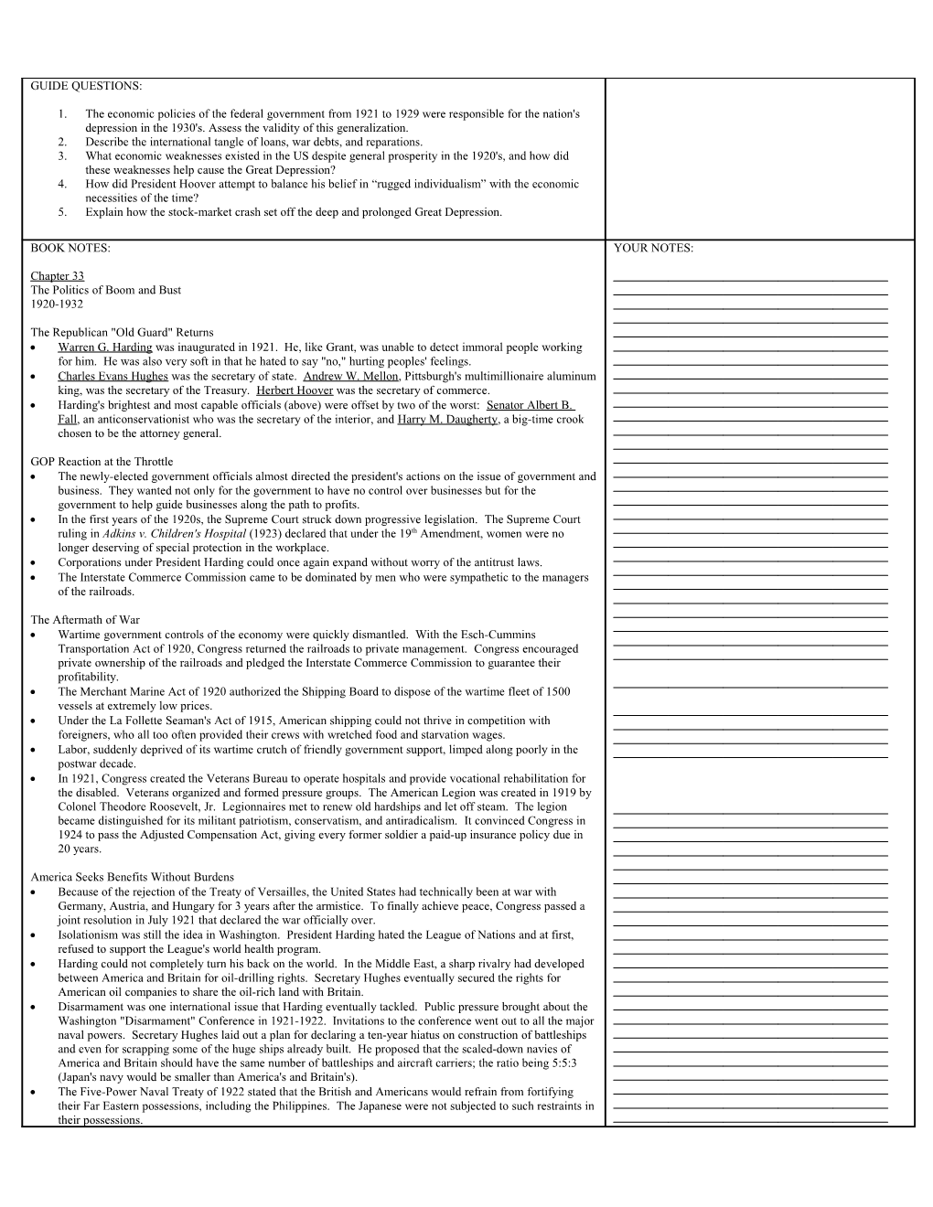 GUIDE QUESTIONS: 1. the Economic Policies of the Federal Government from 1921 to 1929 Were