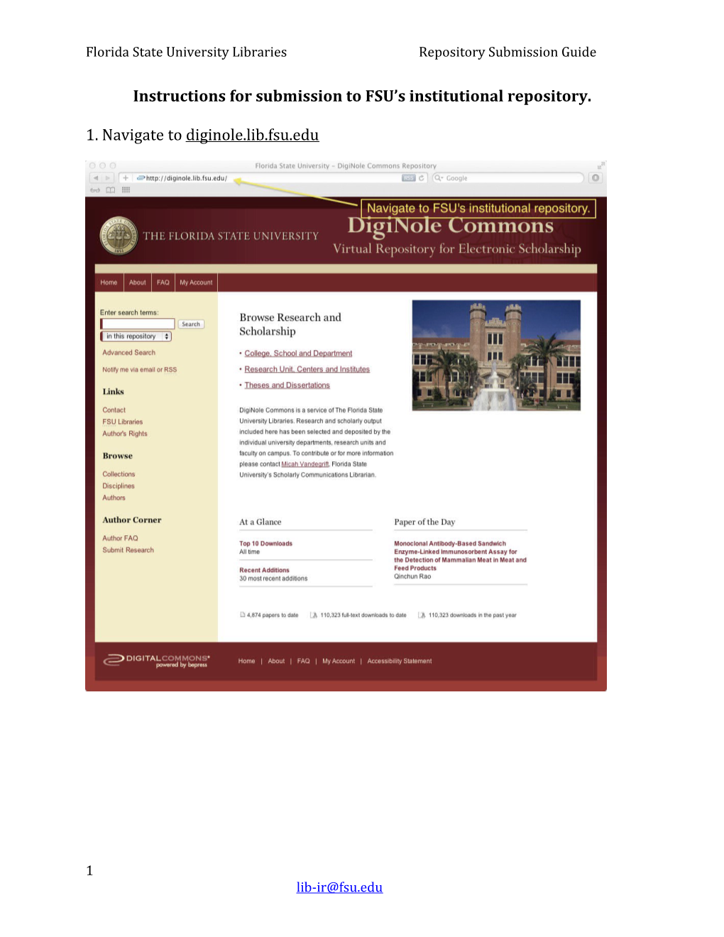 Instructions for Submission to FSU S Institutional Repository