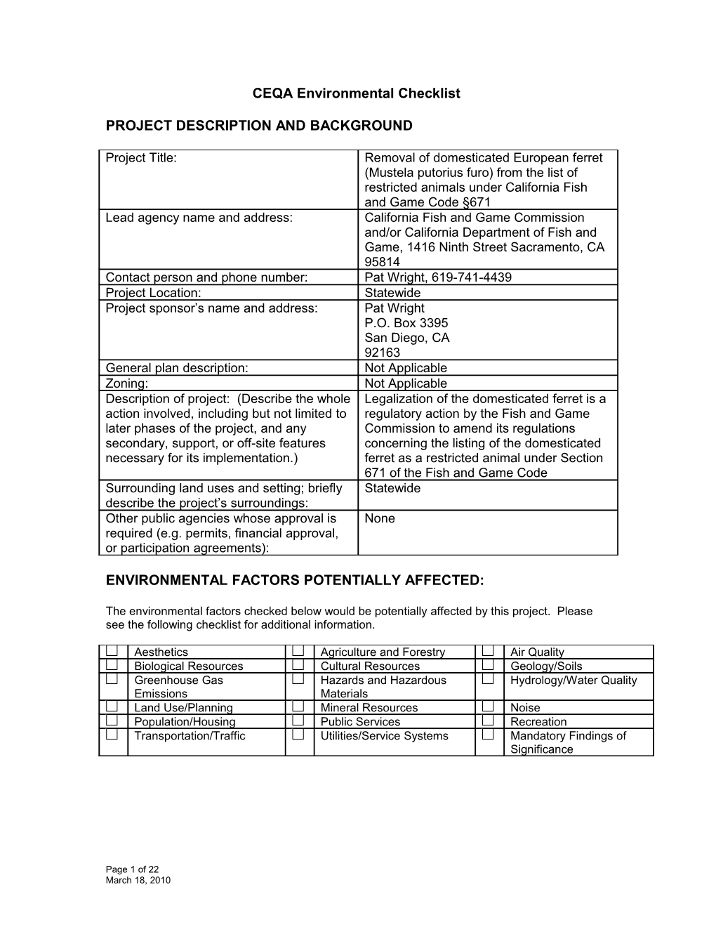 CEQA Environmental Checklist