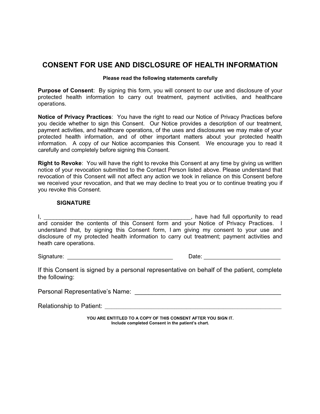 Consent for Use and Disclosure of Health Information