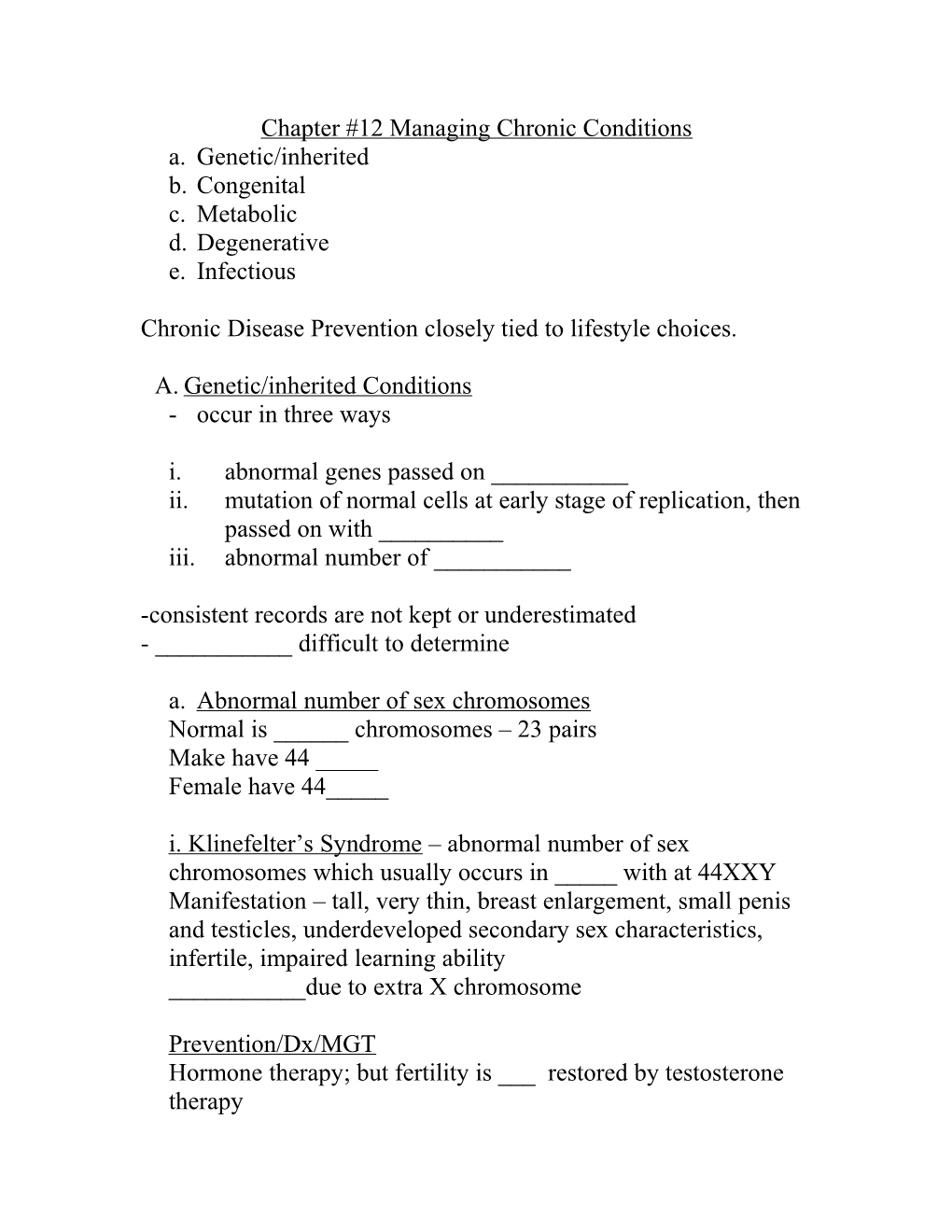 Chapter #12 Managing Chronic Conditions