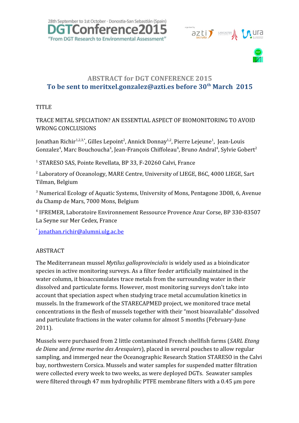 ABSTRACT for DGT CONFERENCE 2015