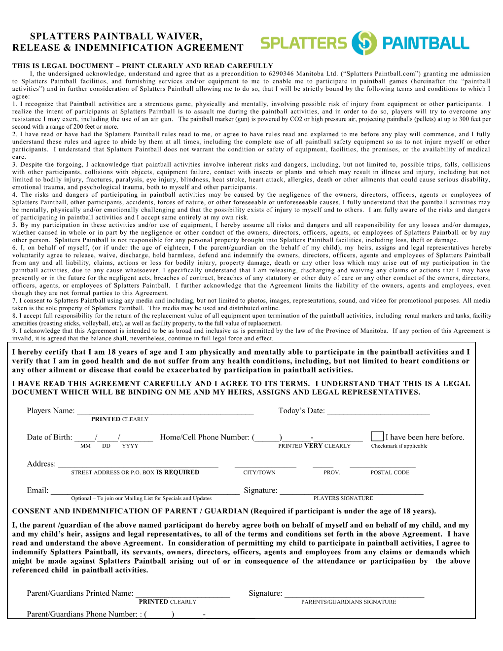 Athlete's Waiver, Release & Indemnification