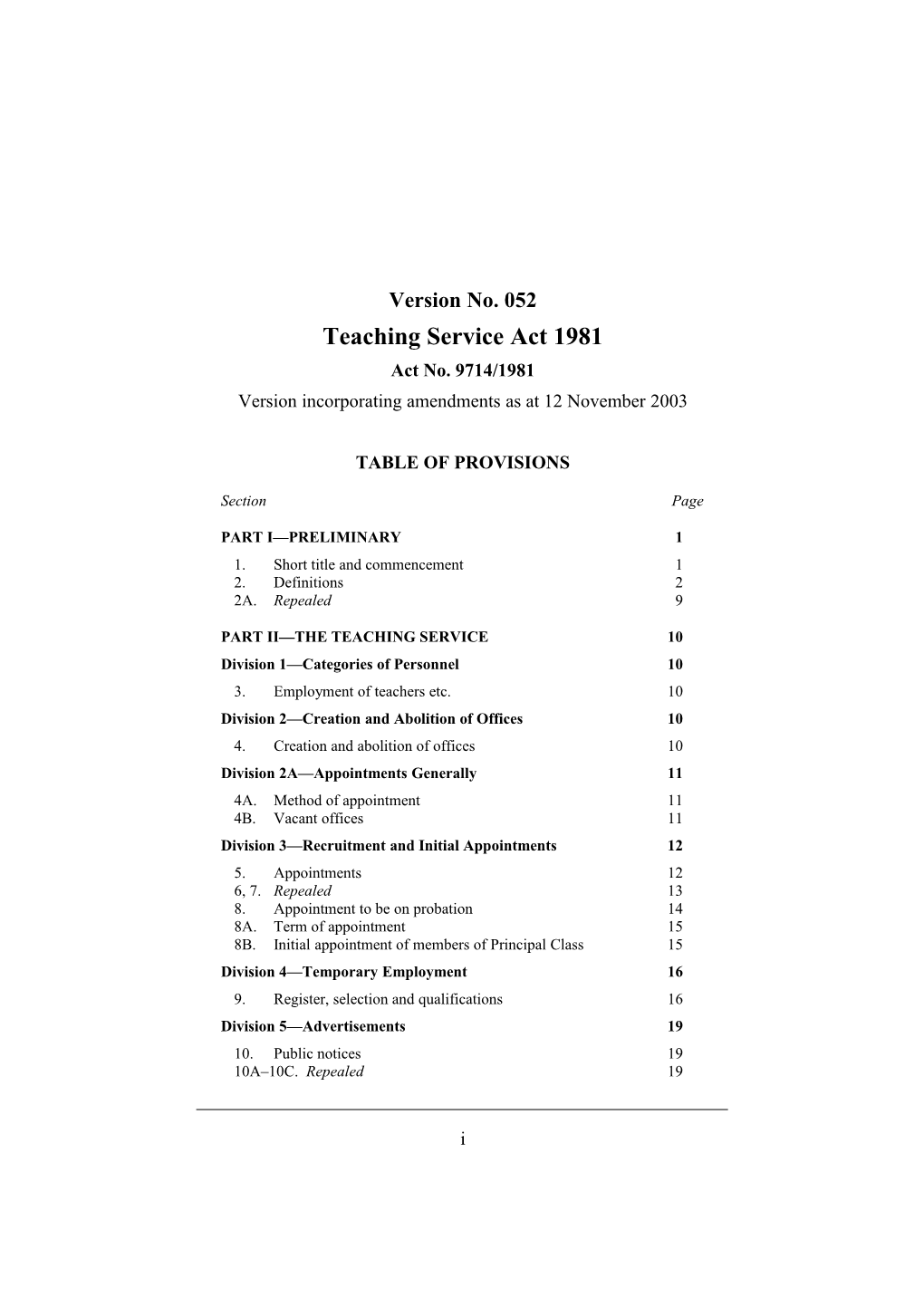 Teaching Service Act 1981