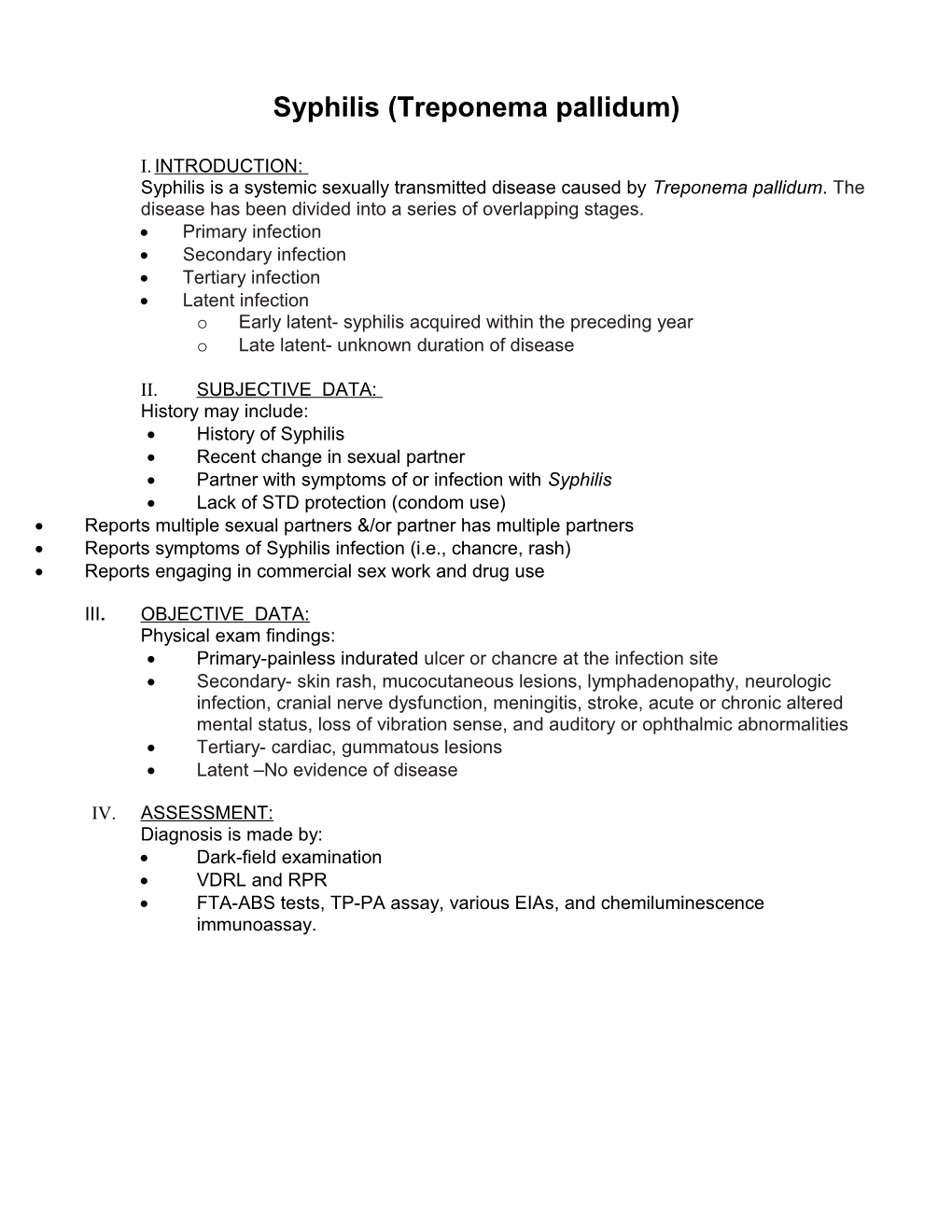 Clinical Guidelines Syphilis