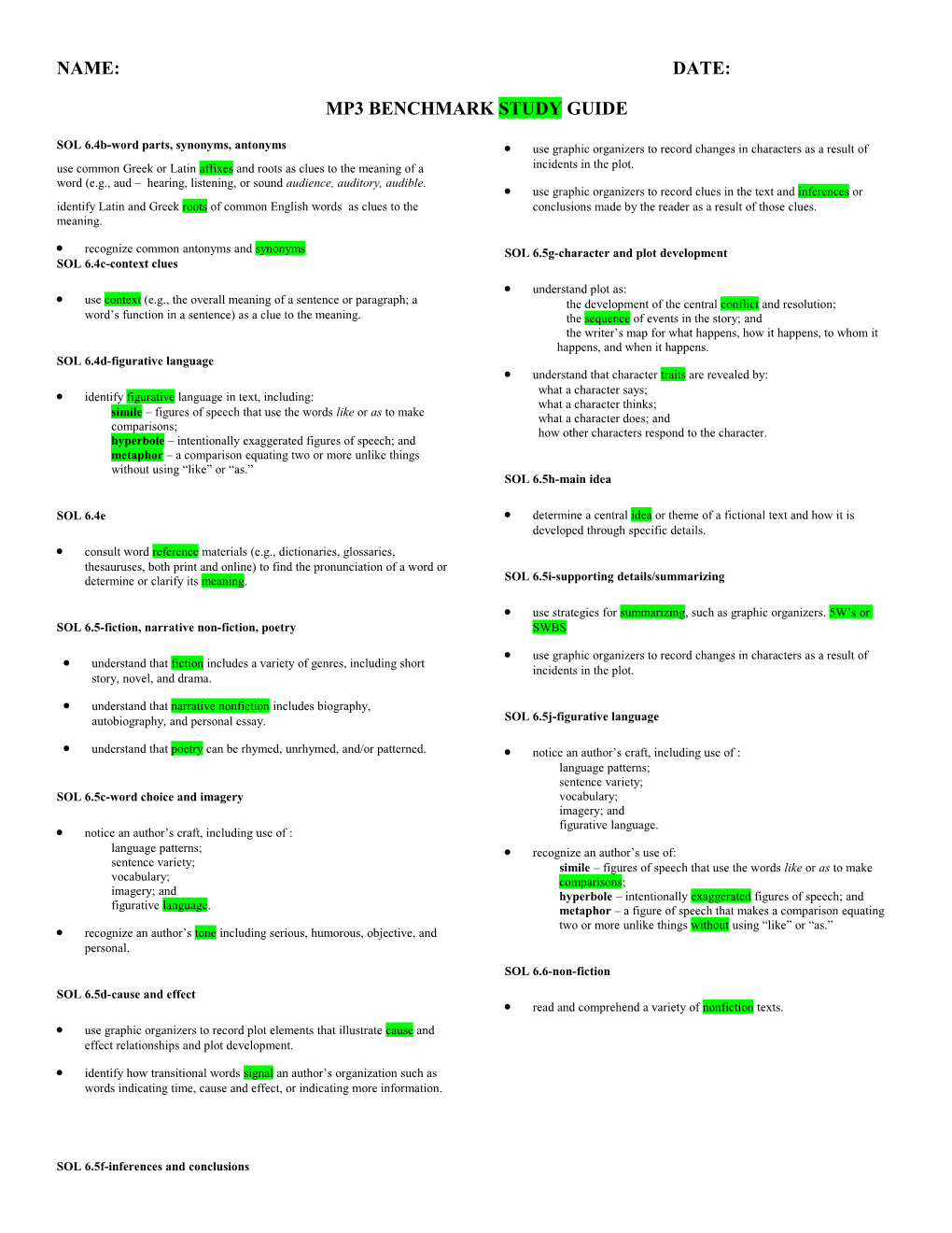 SOL 6.4B-Word Parts, Synonyms, Antonyms