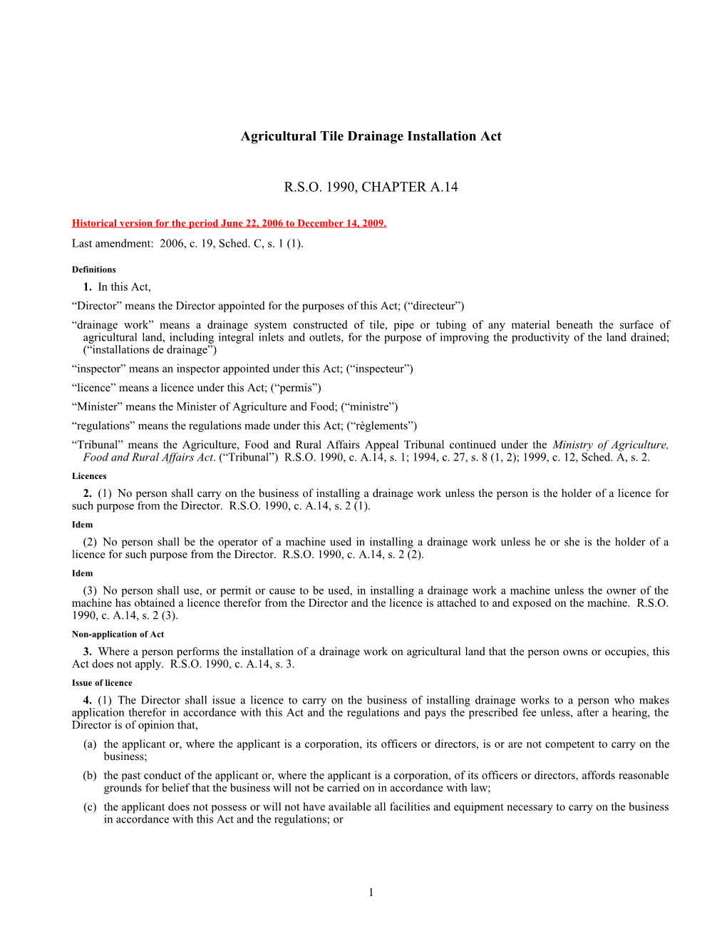 Agricultural Tile Drainage Installation Act, R.S.O. 1990, C. A.14