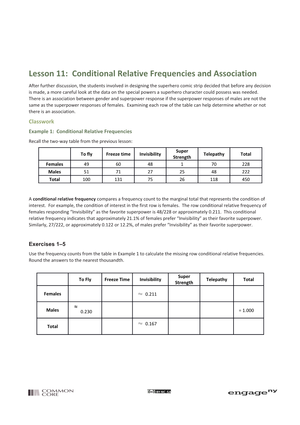 Lesson 11: Conditional Relative Frequencies and Association