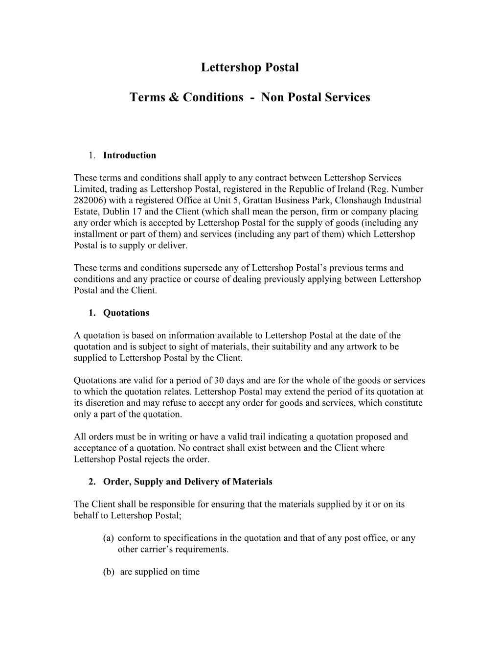 Terms & Conditions - Non Postal Services