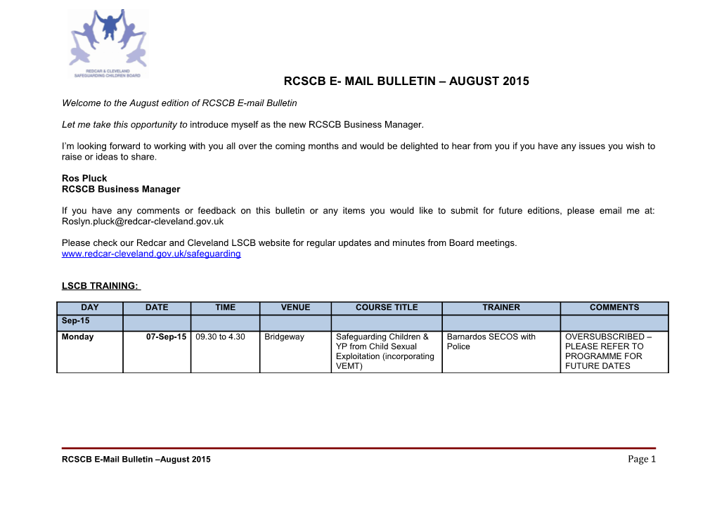 Rcscb E- Mail Bulletin August 2015