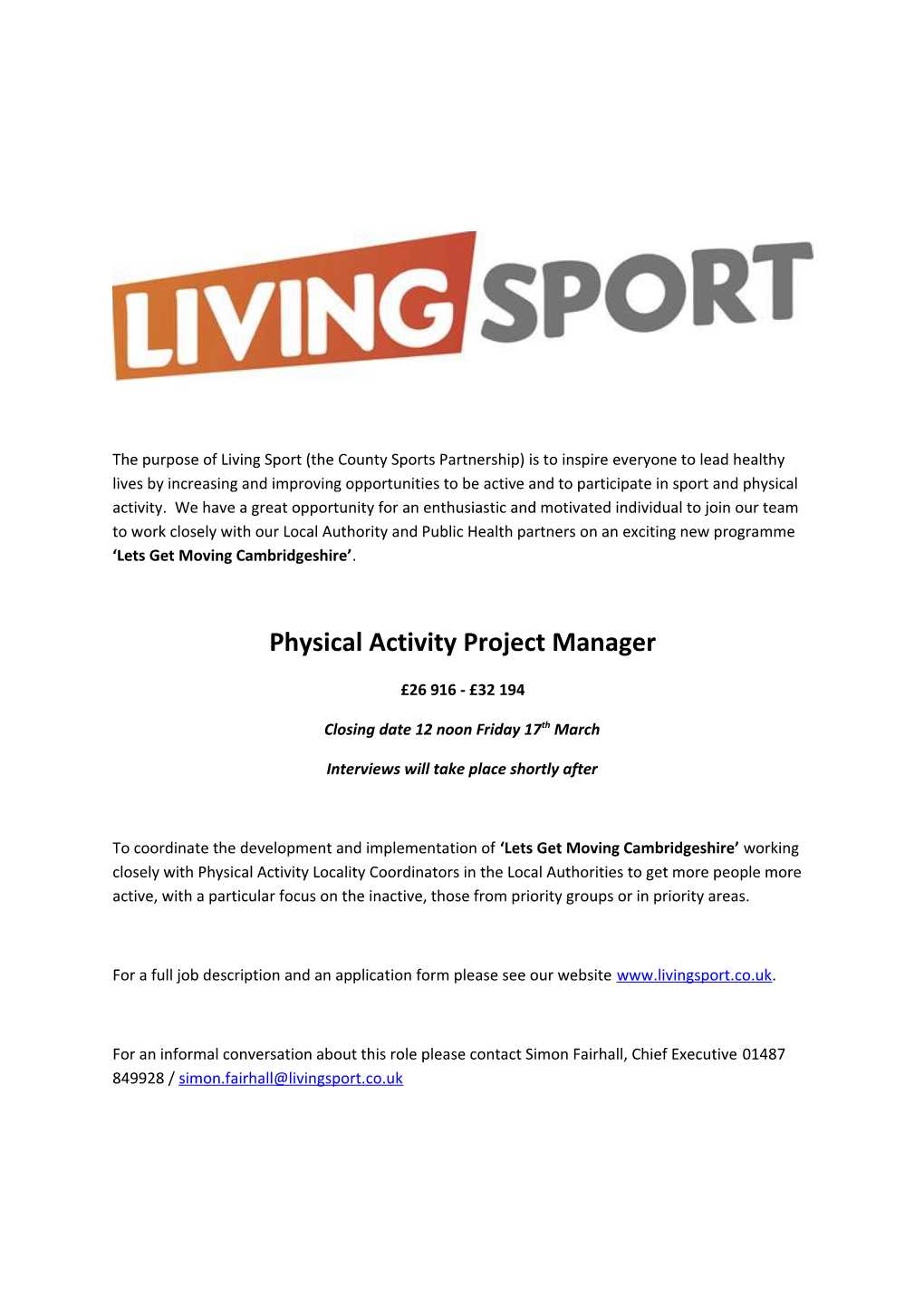 Physical Activity Project Manager