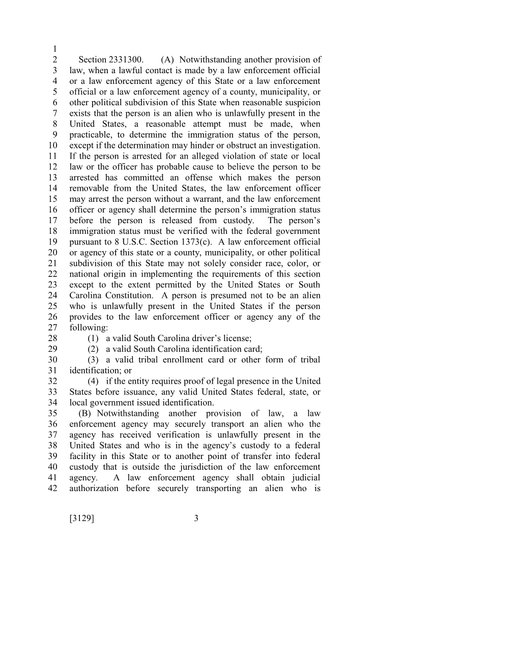 2011-2012 Bill 3129: Illegal Alien Enforcement - South Carolina Legislature Online