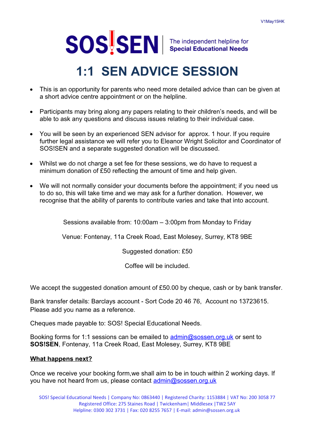 1:1 Sen Advice Session