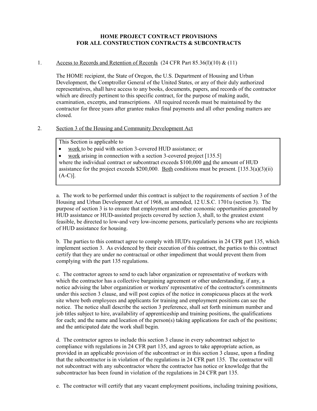 Home Project Contract Provisions