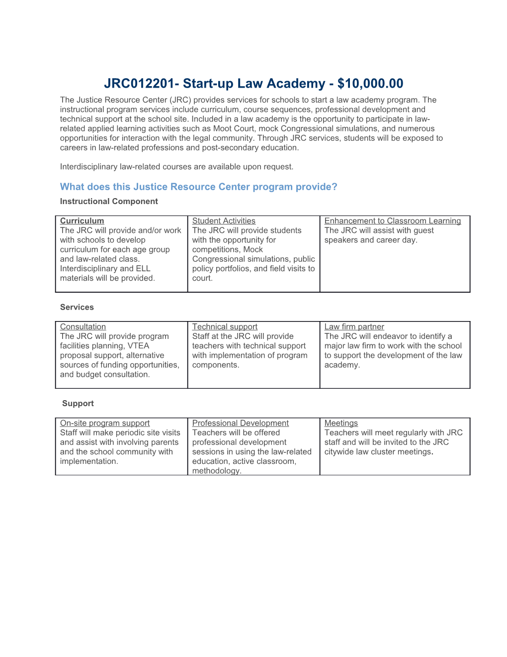 JRC012201- Start-Up Law Academy - $10,000.00