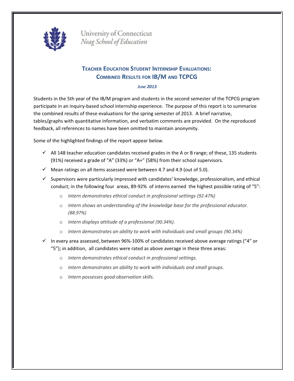 Teacher Education Student Internship Evaluations