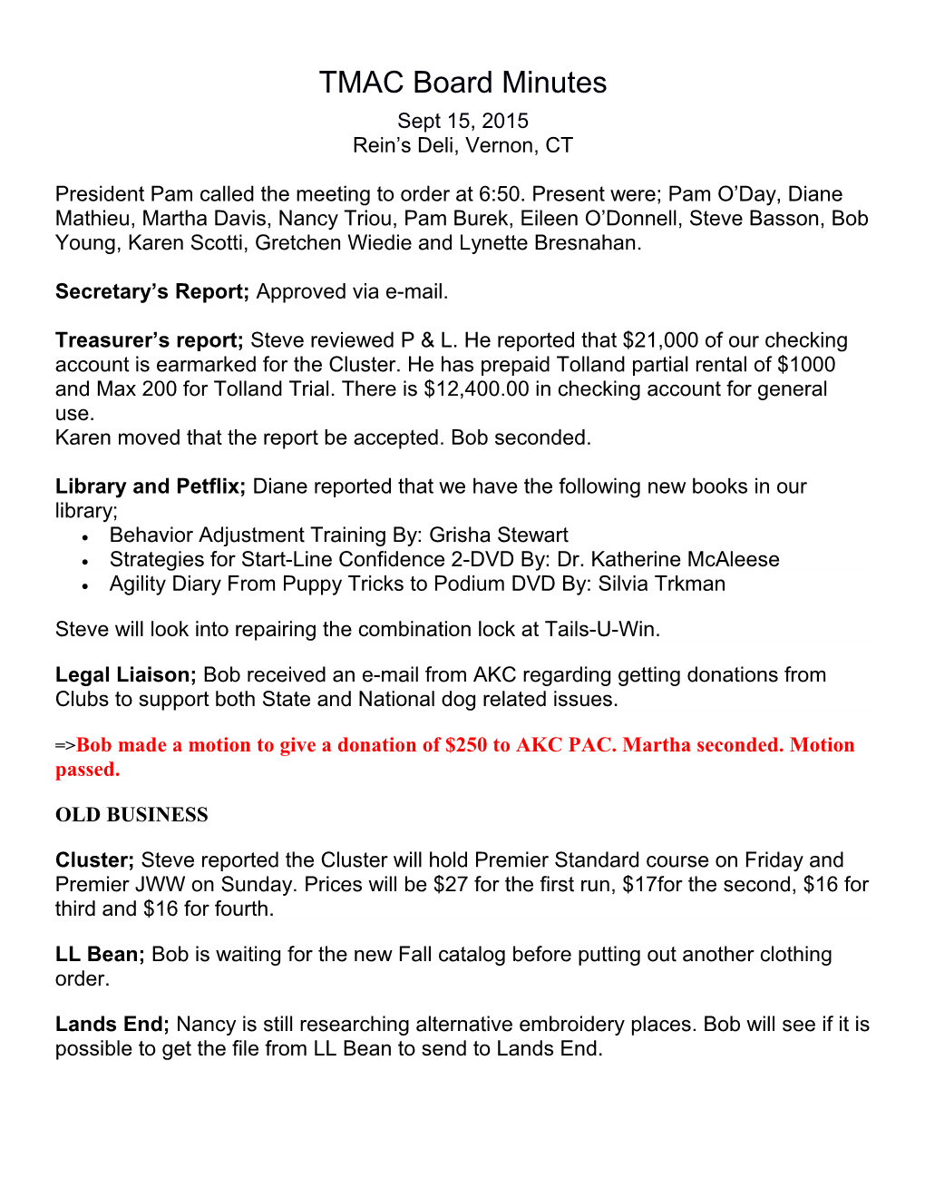 Secretary S Report; Approved Via E-Mail