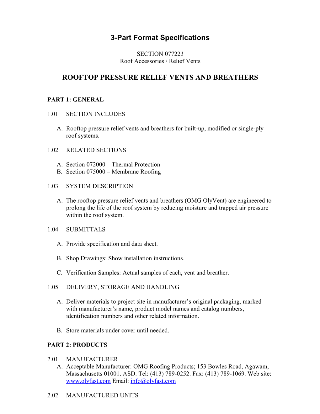 Csi Formatted Specifications