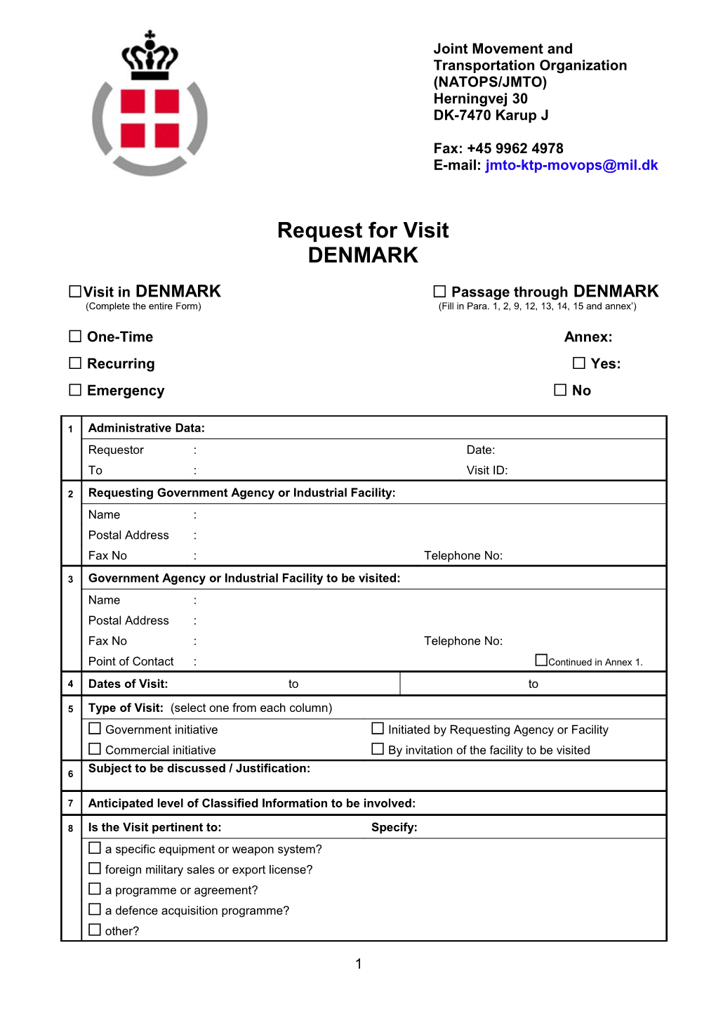 Request for Transit of Denmark