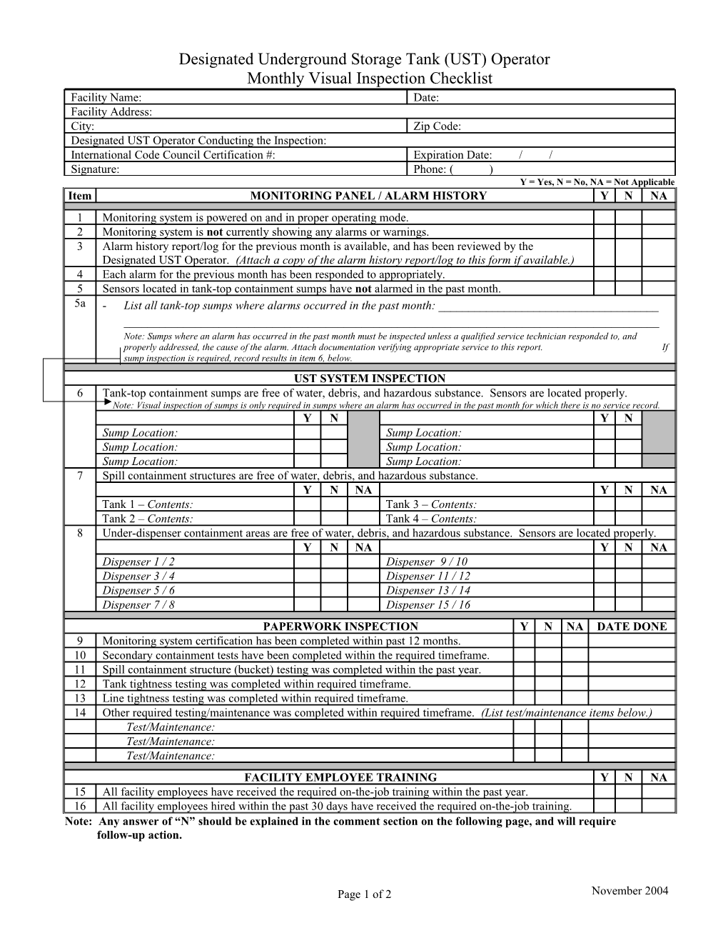 Designated Underground Storage Tank (UST) Operator