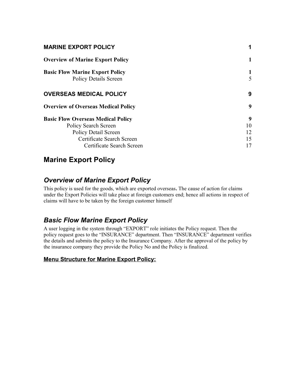 Marine Export Policy