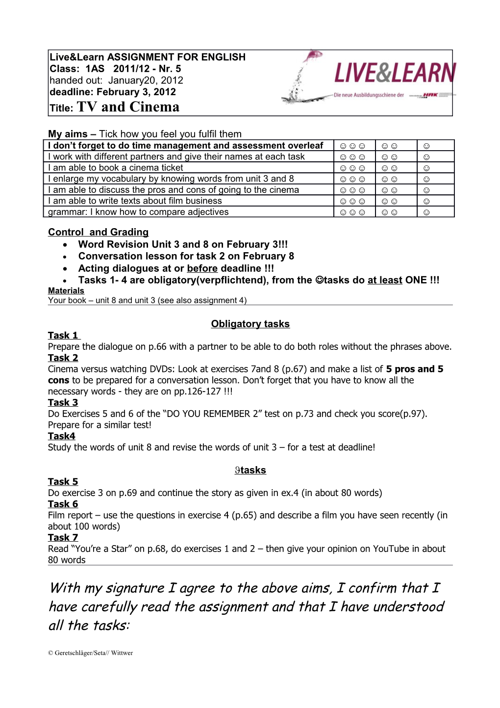 Live&Learn ASSIGNMENT for ENGLISH