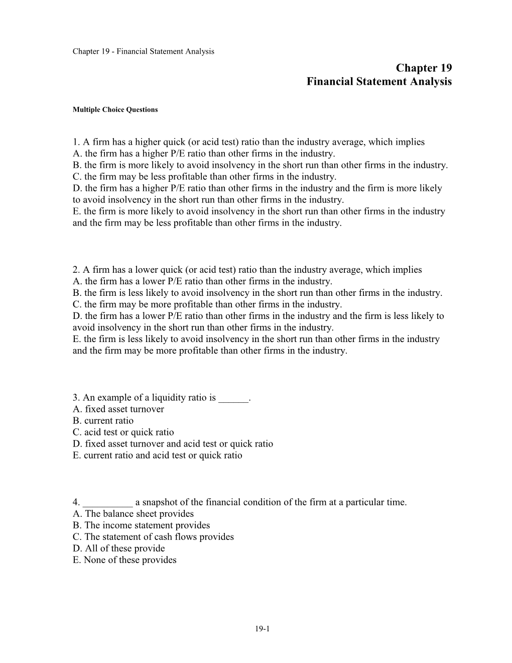 Chapter 19 Financial Statement Analysis